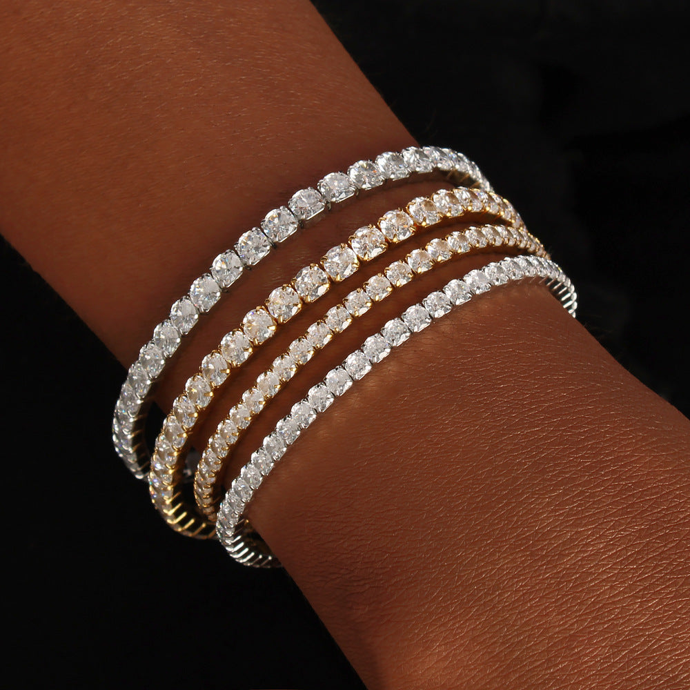 18K Gold PVD Stainless Steel Trendy Elastic Chain Bracelets White Zircon Bangles Adjustable Chain Wholesale Fashionable Gift