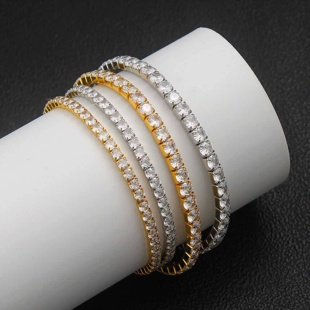 18K Gold PVD Stainless Steel Trendy Elastic Chain Bracelets White Zircon Bangles Adjustable Chain Wholesale Fashionable Gift