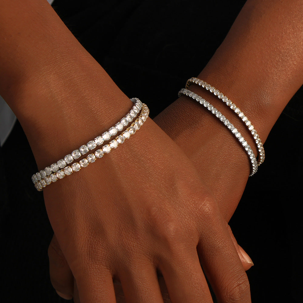 18K Gold PVD Stainless Steel Trendy Elastic Chain Bracelets White Zircon Bangles Adjustable Chain Wholesale Fashionable Gift