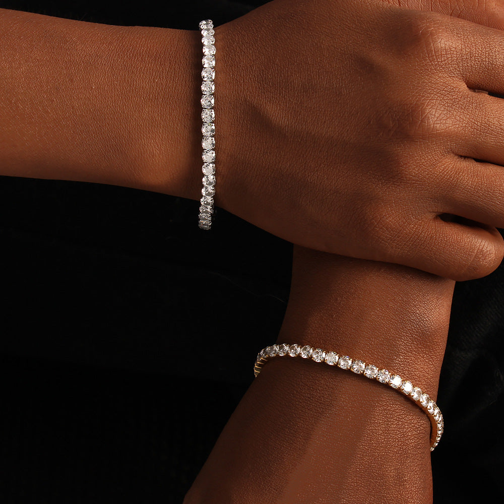 18K Gold PVD Stainless Steel Trendy Elastic Chain Bracelets White Zircon Bangles Adjustable Chain Wholesale Fashionable Gift