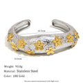 Wholesale Open Bangle Fashion Cuff Bracelets Real 18k Gold PVD Plated Stainless Steel with Gold Flowers