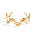 Open Bangles with White Zircons Real Gold PVD Plated Stainless Steel Fashion Chain & Link Bracelets