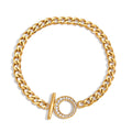 Unisex Vintage Style T Buckle Chain Bracelets Wholesale Real Gold Plated Stainless Steel Fashion Bracelets with White Zircons