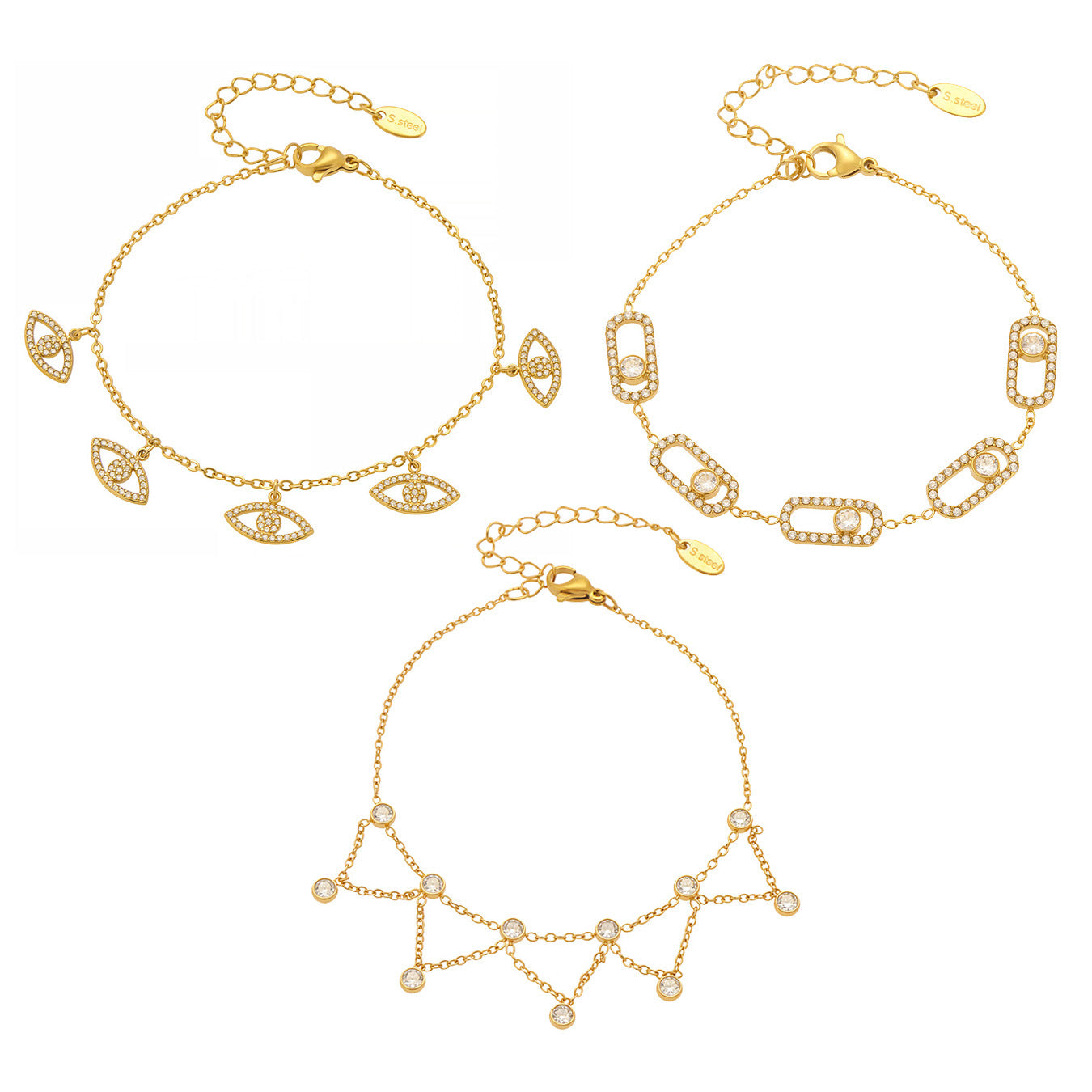 Factory Wholesale Stainless Steel Real Gold Plated Fashion Bracelets with Trendy Style and Zircon Main Stone for Gifts