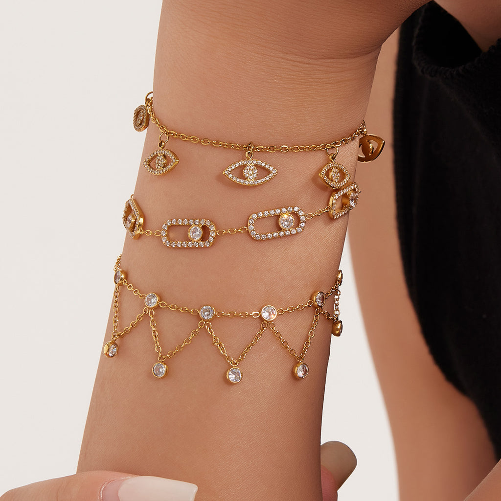 Factory Wholesale Stainless Steel Real Gold Plated Fashion Bracelets with Trendy Style and Zircon Main Stone for Gifts