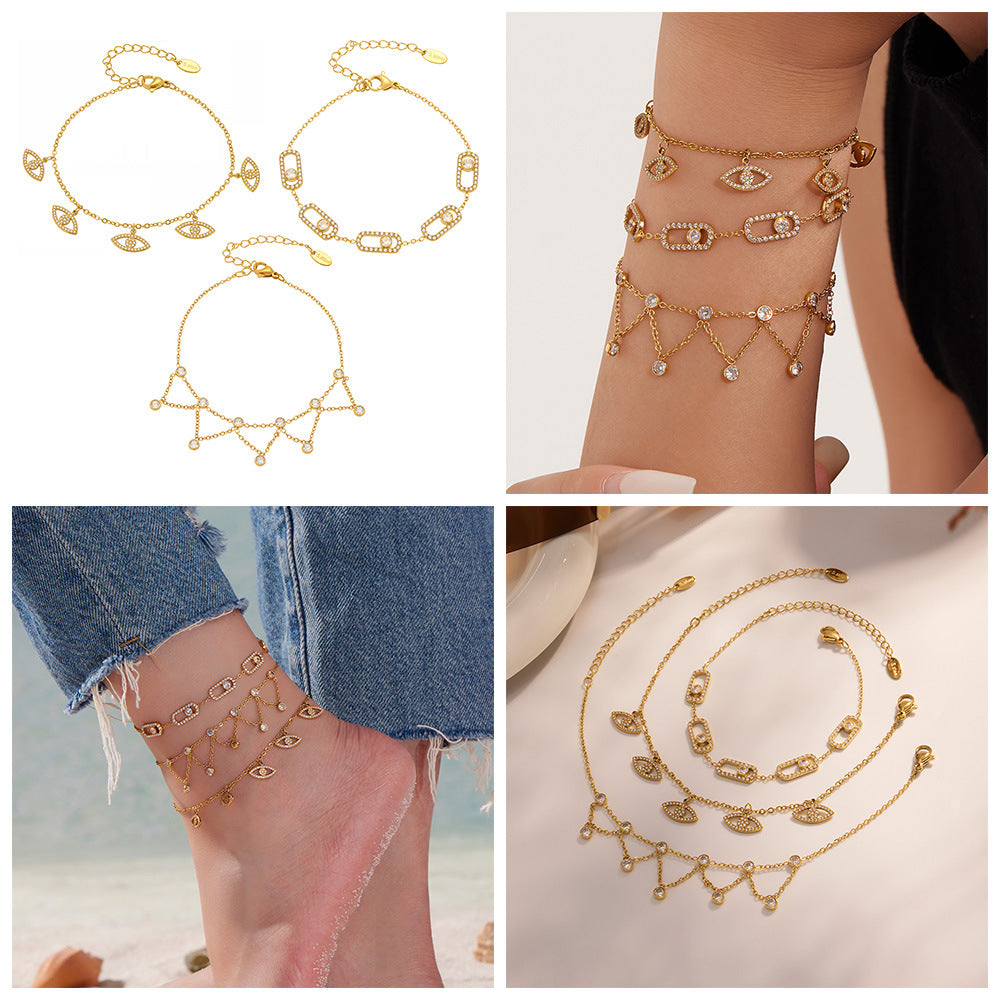 Factory Wholesale Stainless Steel Real Gold Plated Fashion Bracelets with Trendy Style and Zircon Main Stone for Gifts