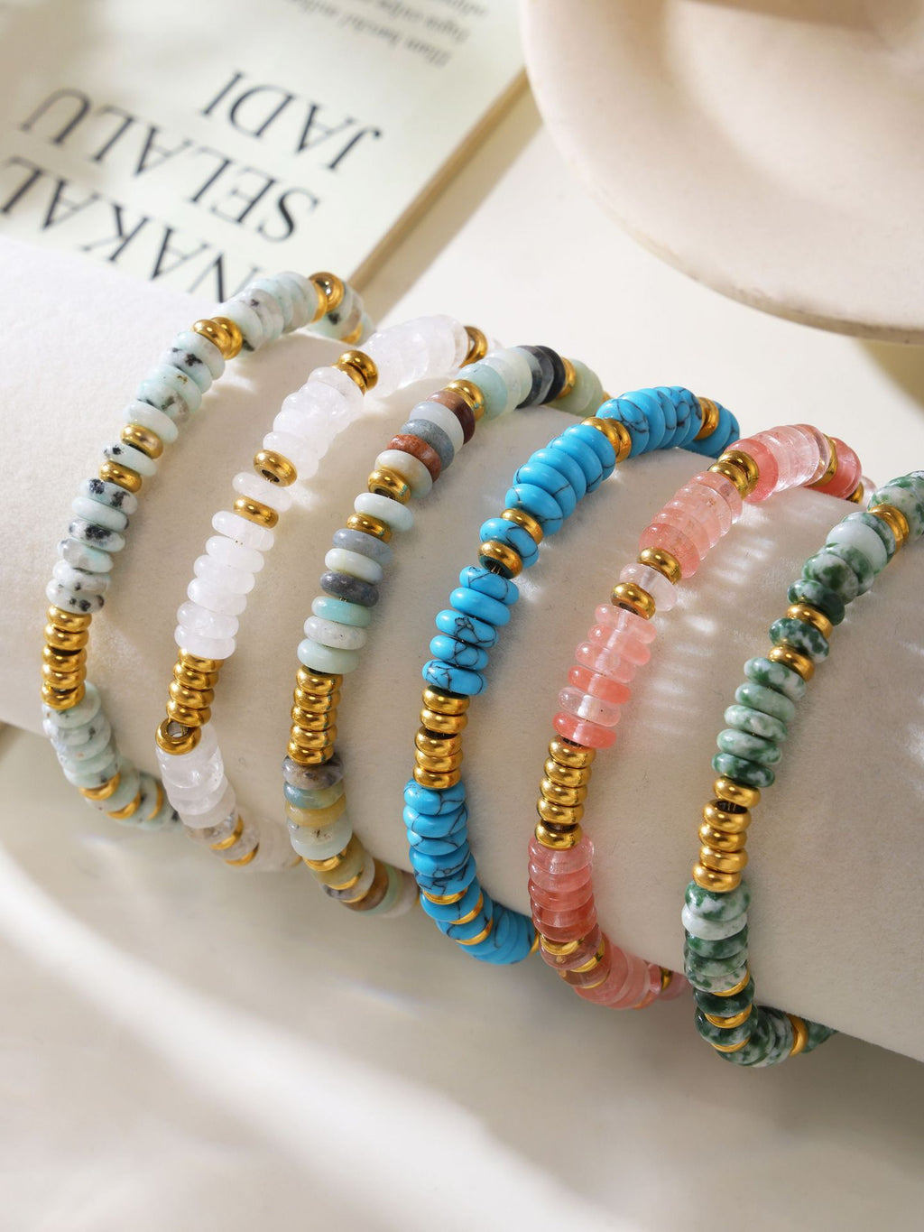 Customizable Girls Fashion Stainless Steel Bracelets Trendy Natural Stone Beads Real Gold Plated Chain & Link Jewelry Gifts