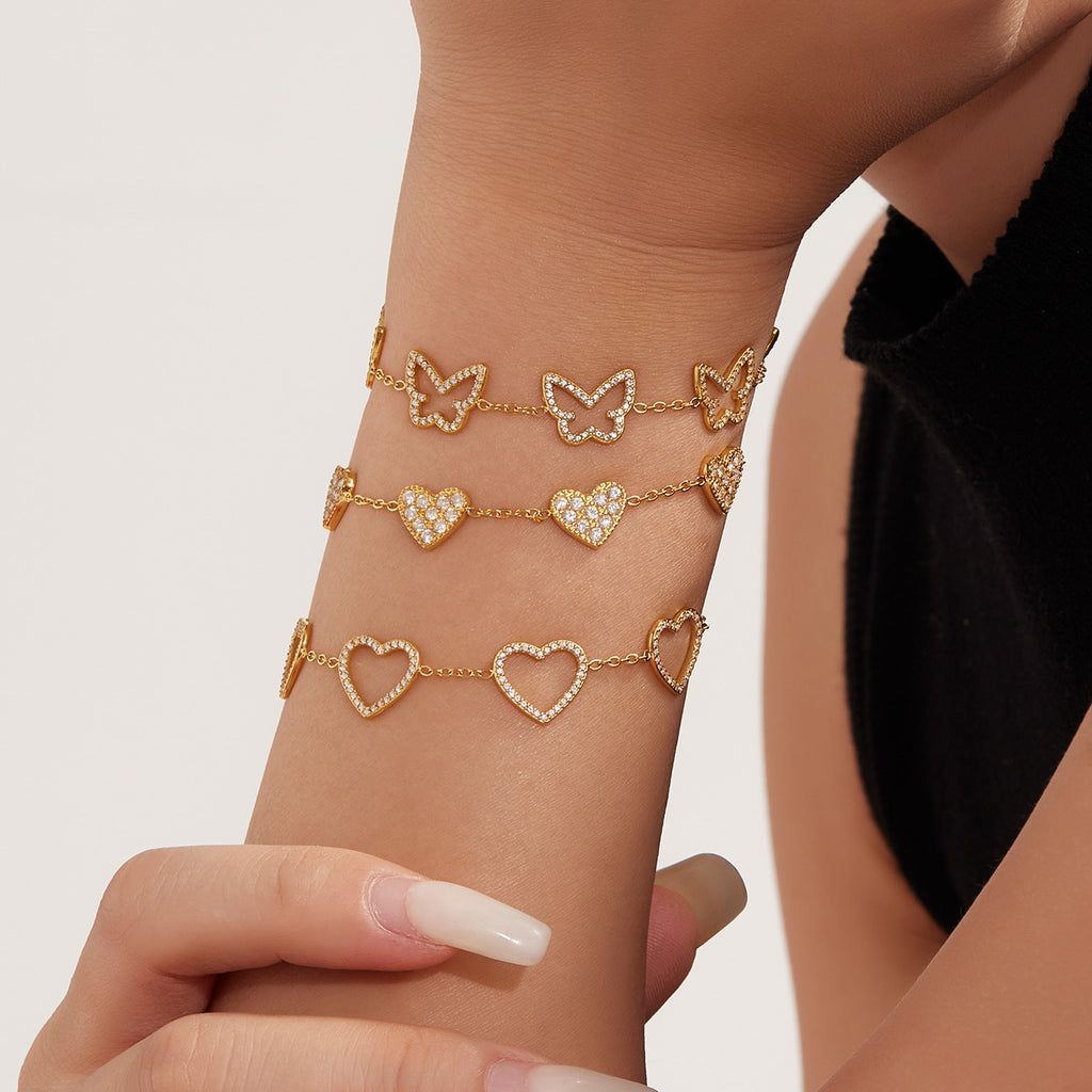 Trendy Stainless Steel Chain & Link Fashion Bracelets with 18K Gold Plated Zircon Crown Design Jewelry for Gift
