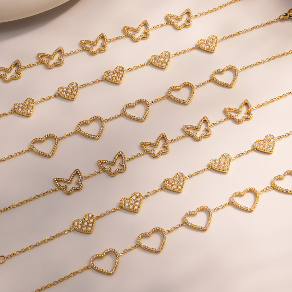 Trendy Stainless Steel Chain & Link Fashion Bracelets with 18K Gold Plated Zircon Crown Design Jewelry for Gift