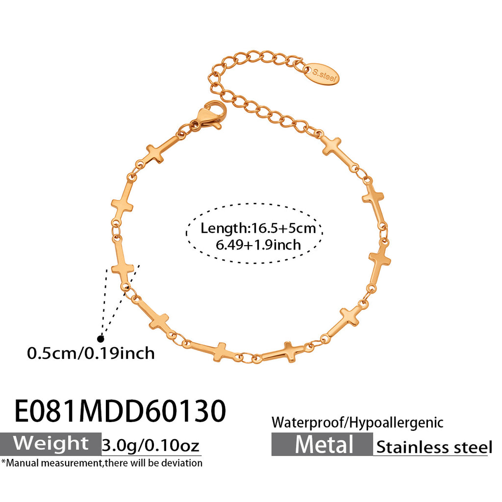 18K Gold PVD Plated Stainless Steel Classic Cross Hand Chain with Interlocking Links Gift