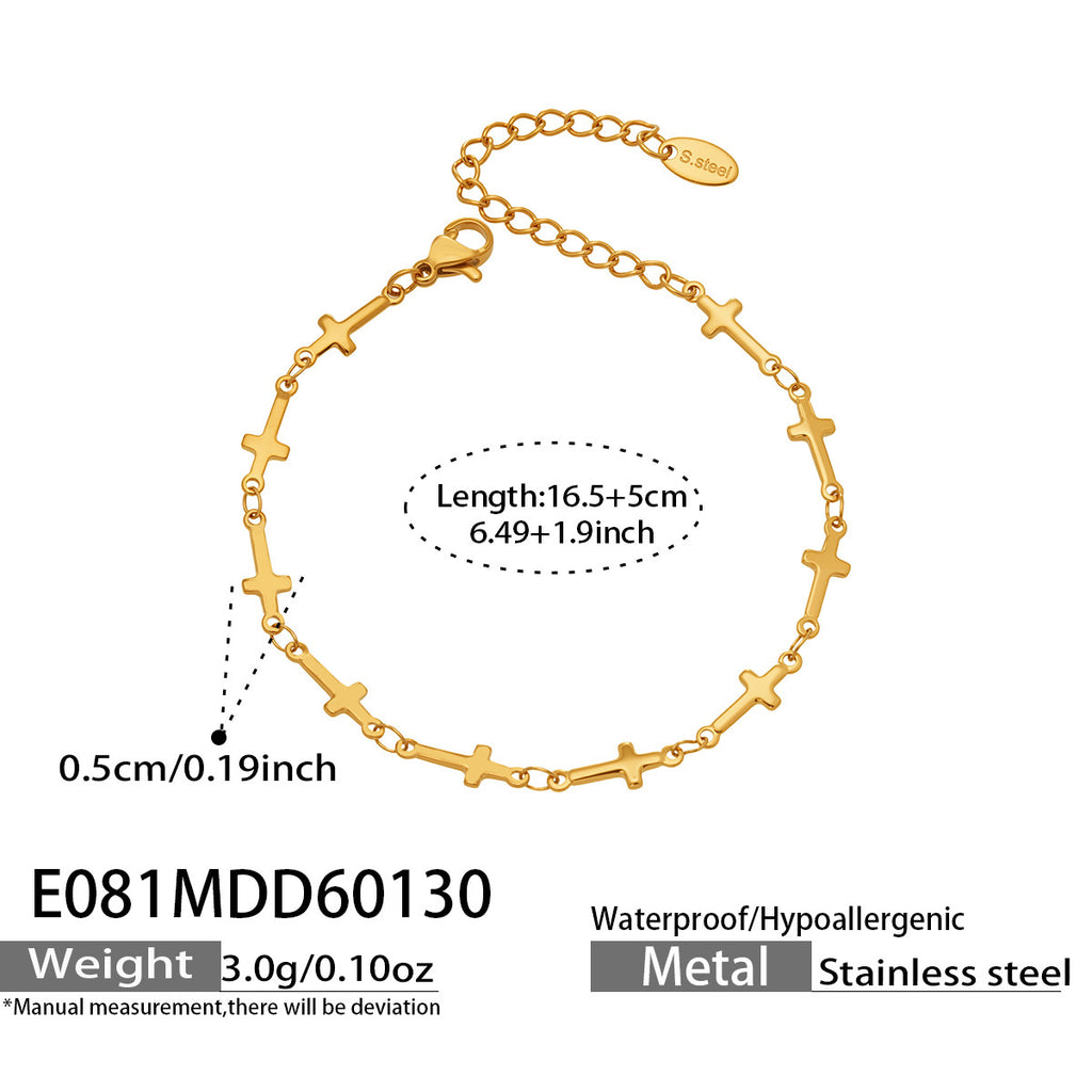 18K Gold PVD Plated Stainless Steel Classic Cross Hand Chain with Interlocking Links Gift
