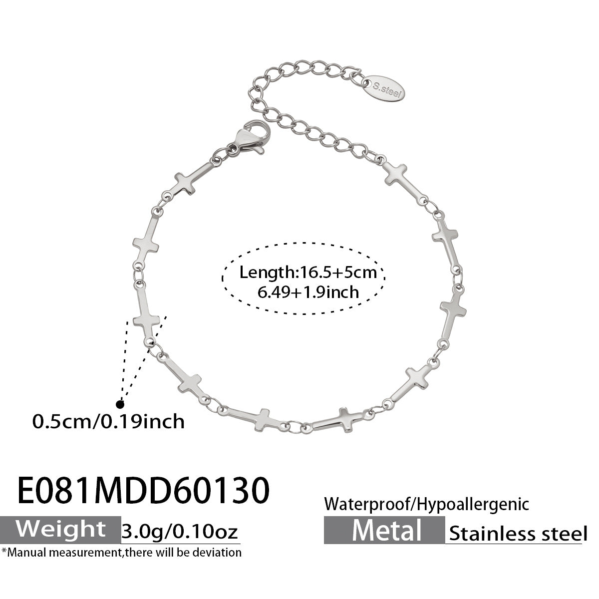 18K Gold PVD Plated Stainless Steel Classic Cross Hand Chain with Interlocking Links Gift