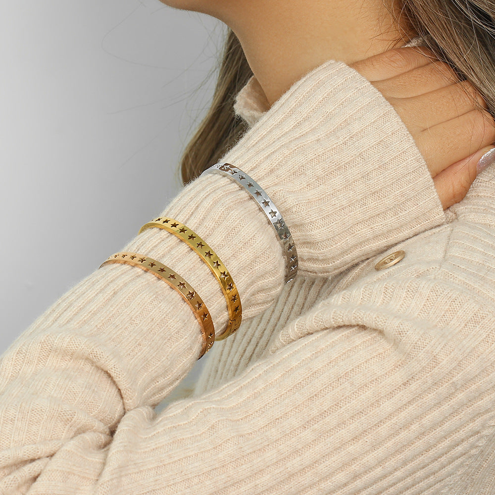 Customizable Real Gold Plated Stainless Steel Cuff Bracelets Fashion Jewelry for Girls