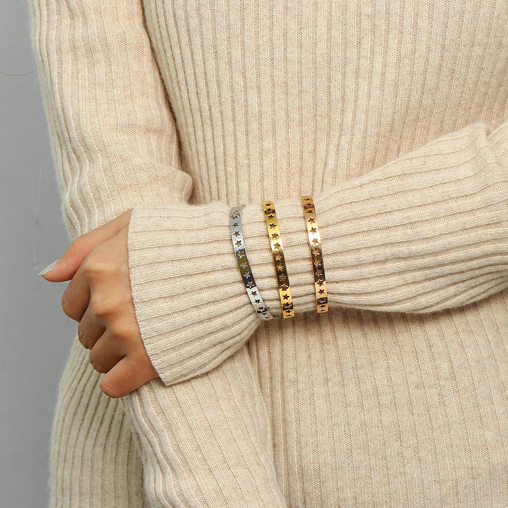 Customizable Real Gold Plated Stainless Steel Cuff Bracelets Fashion Jewelry for Girls