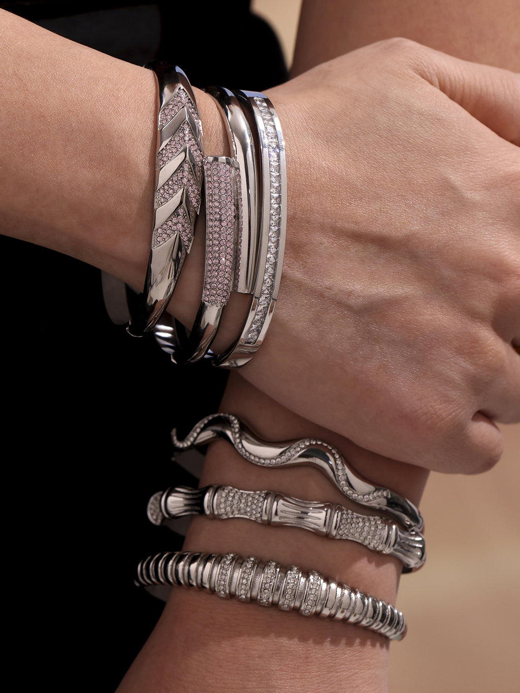 Real Gold Plated Stainless Steel Fashion Cuff Bracelets Elegant Open & Close Bangles with Zircons for Girls Fine Jewelry