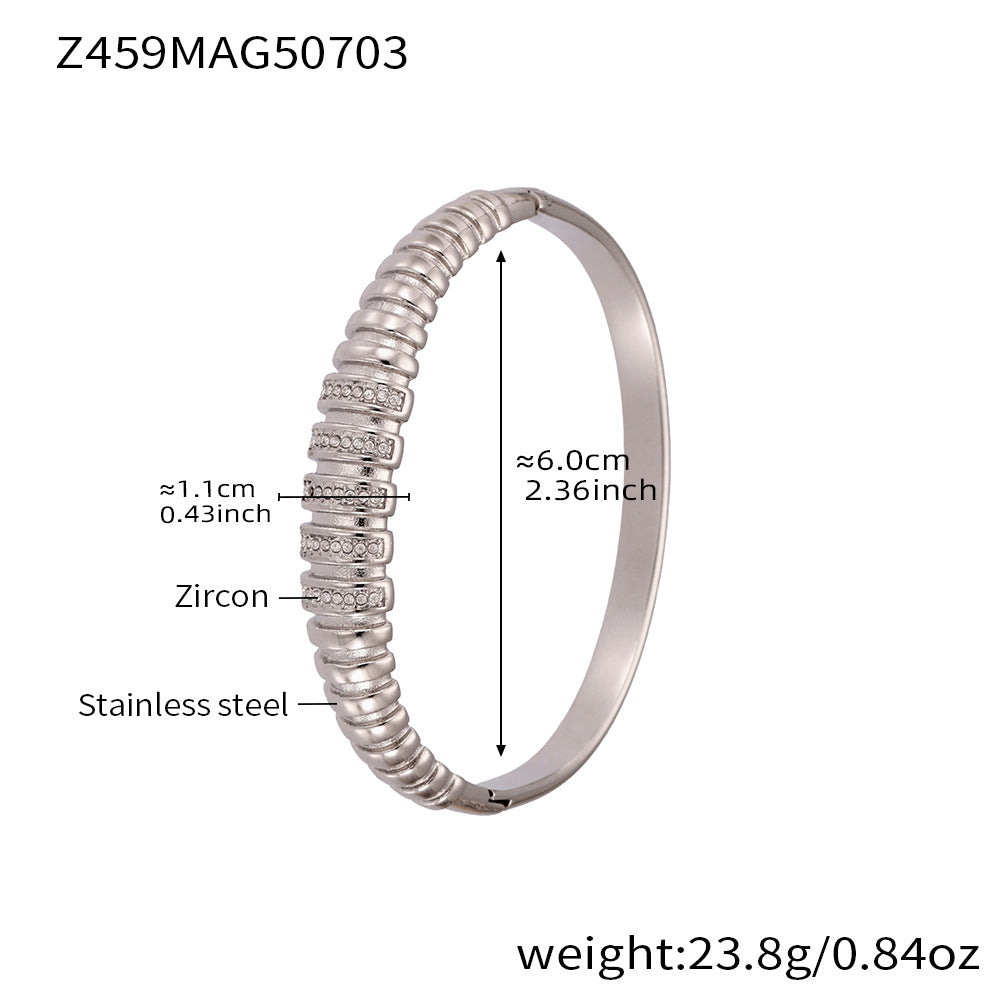 Real Gold Plated Stainless Steel Fashion Cuff Bracelets Elegant Open & Close Bangles with Zircons for Girls Fine Jewelry