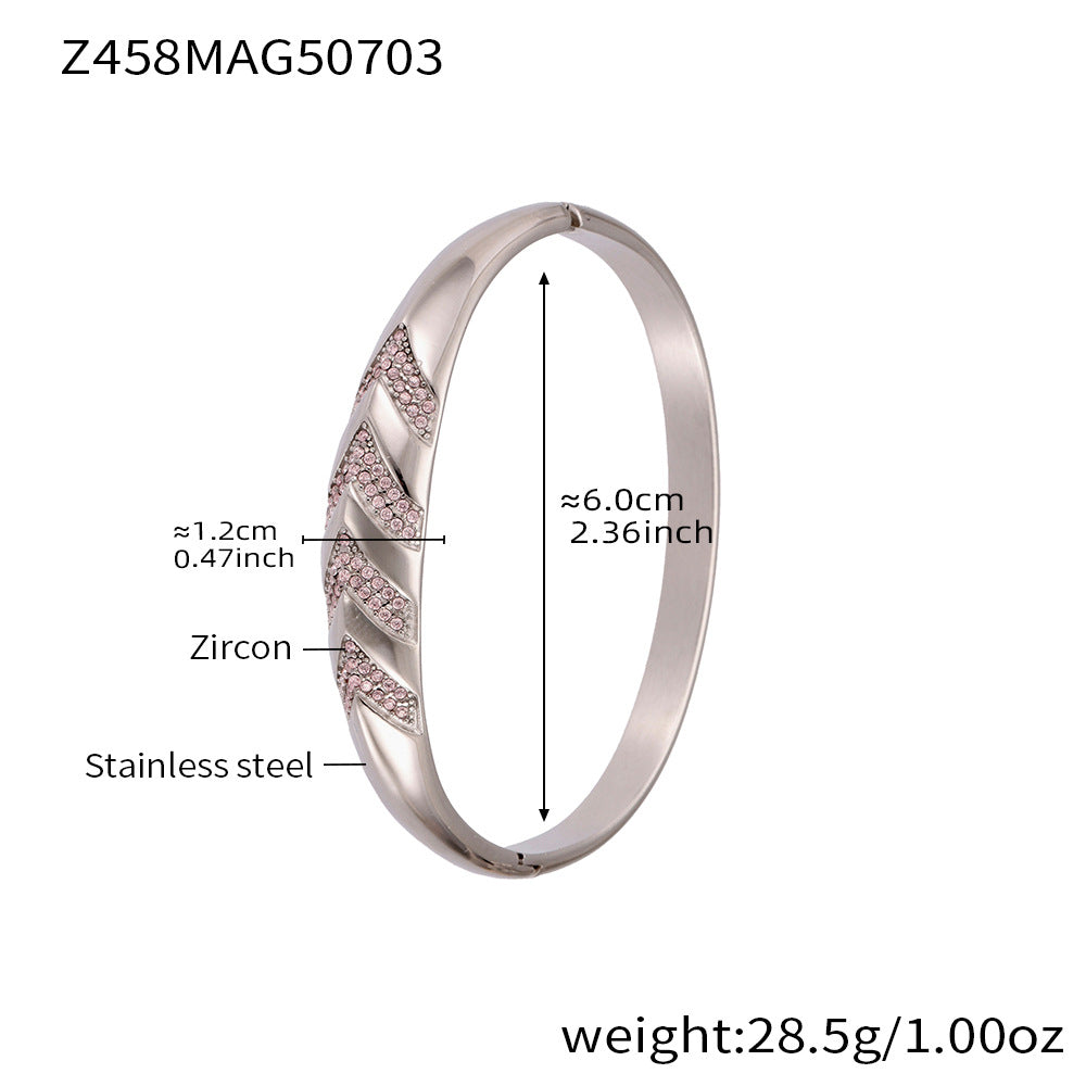Real Gold Plated Stainless Steel Fashion Cuff Bracelets Elegant Open & Close Bangles with Zircons for Girls Fine Jewelry
