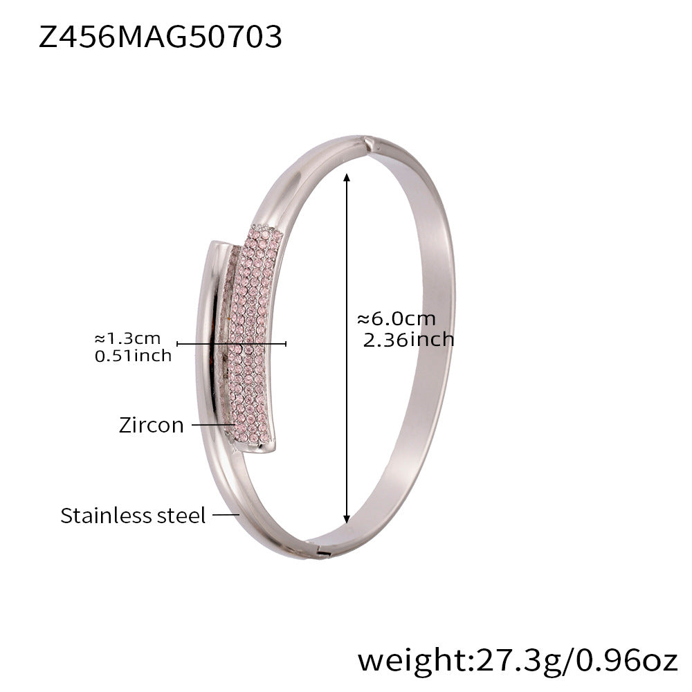 Real Gold Plated Stainless Steel Fashion Cuff Bracelets Elegant Open & Close Bangles with Zircons for Girls Fine Jewelry