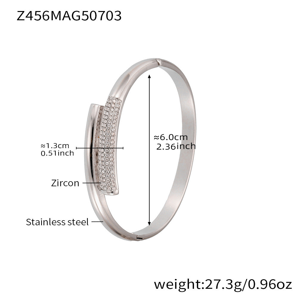 Real Gold Plated Stainless Steel Fashion Cuff Bracelets Elegant Open & Close Bangles with Zircons for Girls Fine Jewelry