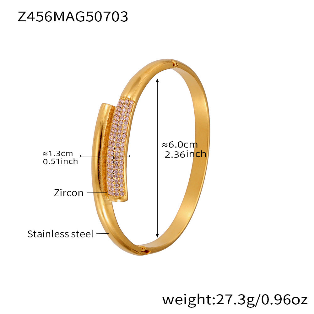 Real Gold Plated Stainless Steel Fashion Cuff Bracelets Elegant Open & Close Bangles with Zircons for Girls Fine Jewelry