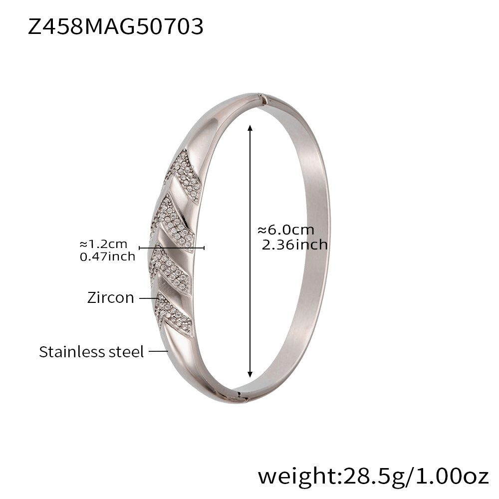 Real Gold Plated Stainless Steel Fashion Cuff Bracelets Elegant Open & Close Bangles with Zircons for Girls Fine Jewelry