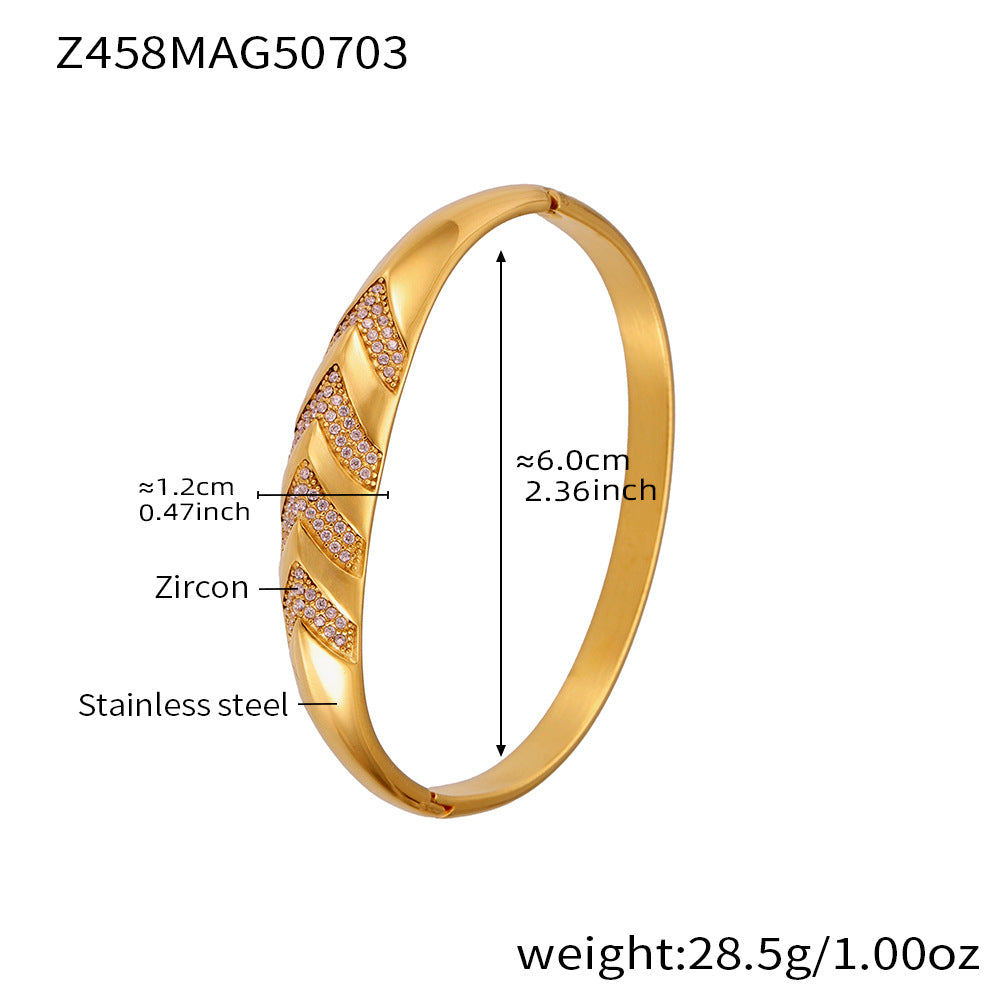 Real Gold Plated Stainless Steel Fashion Cuff Bracelets Elegant Open & Close Bangles with Zircons for Girls Fine Jewelry