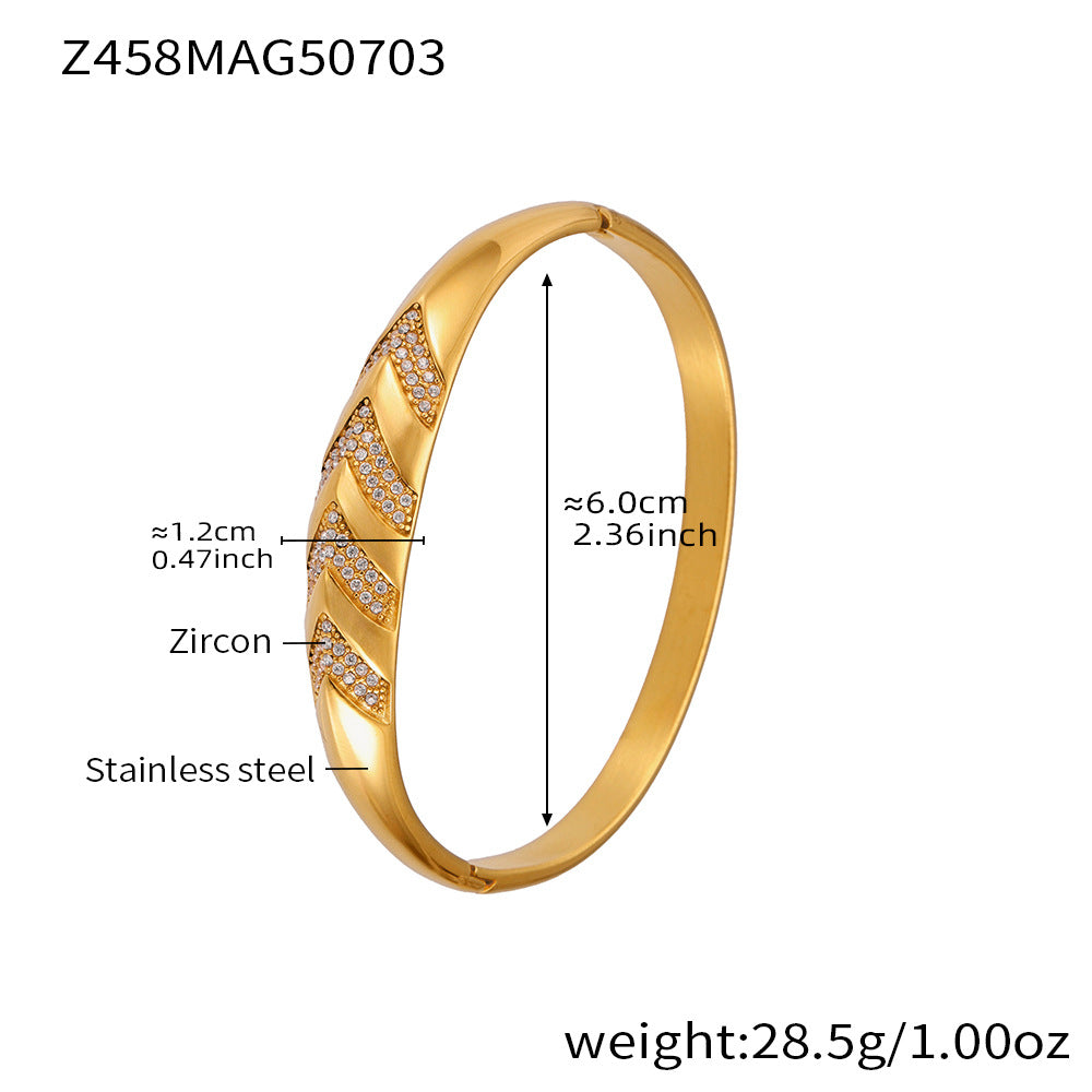 Real Gold Plated Stainless Steel Fashion Cuff Bracelets Elegant Open & Close Bangles with Zircons for Girls Fine Jewelry
