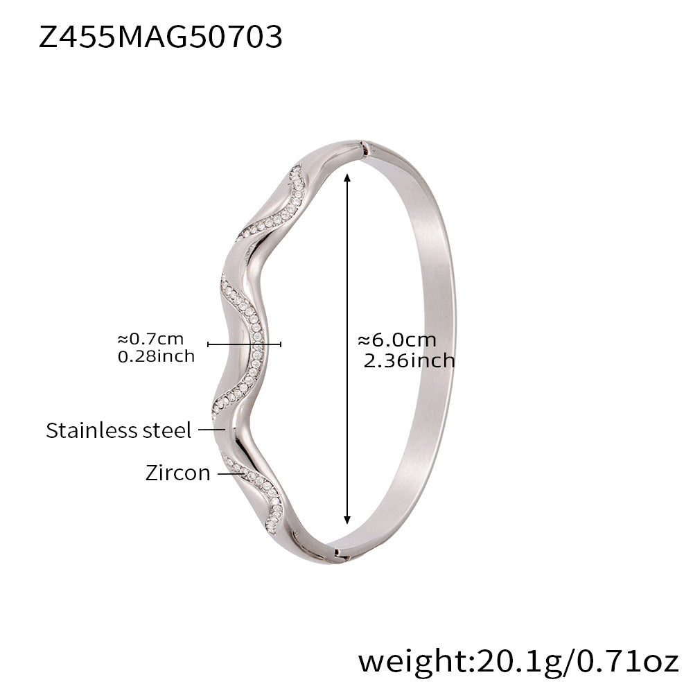 Real Gold Plated Stainless Steel Fashion Cuff Bracelets Elegant Open & Close Bangles with Zircons for Girls Fine Jewelry