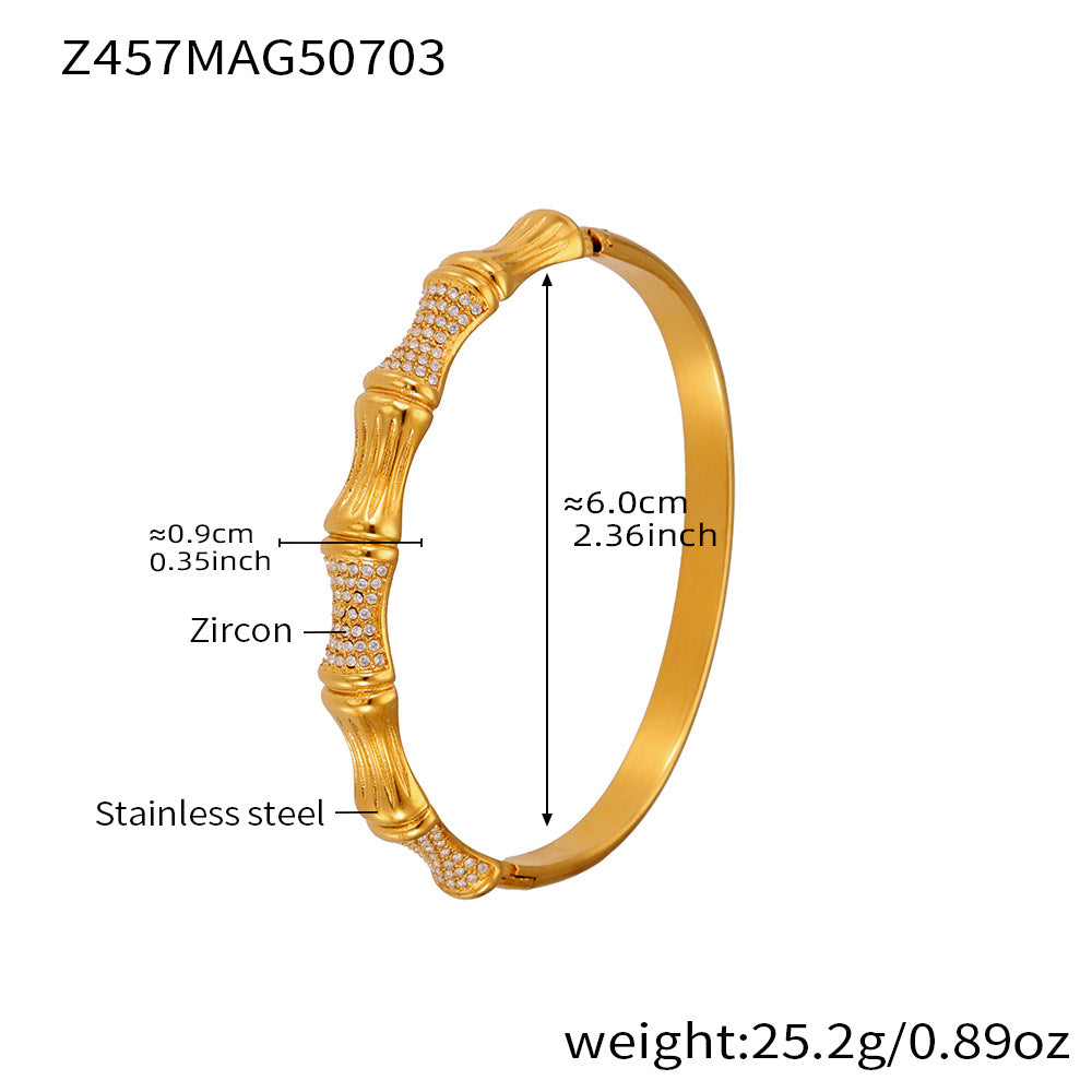 Real Gold Plated Stainless Steel Fashion Cuff Bracelets Elegant Open & Close Bangles with Zircons for Girls Fine Jewelry
