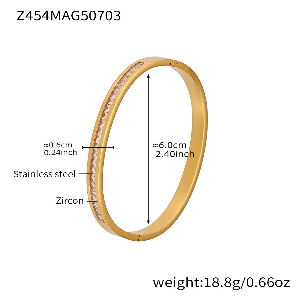 Real Gold Plated Stainless Steel Fashion Cuff Bracelets Elegant Open & Close Bangles with Zircons for Girls Fine Jewelry
