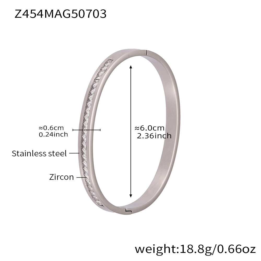 Real Gold Plated Stainless Steel Fashion Cuff Bracelets Elegant Open & Close Bangles with Zircons for Girls Fine Jewelry