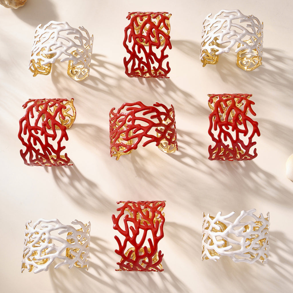 Chunky Open Bangle Real Gold Plated Stainless Steel Fashion Cuff Bracelet for Girls with White Red Enameling Colors