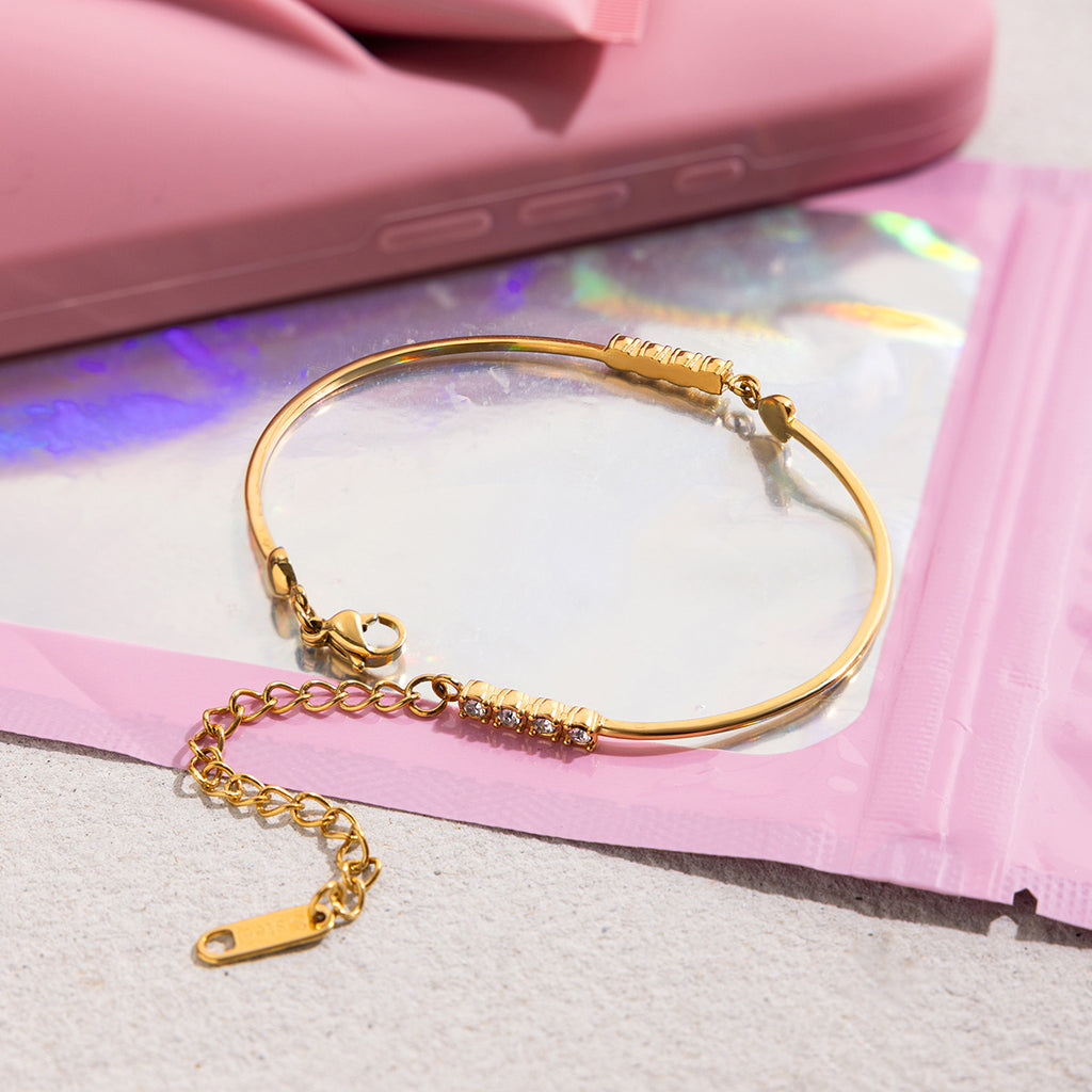 Wholesale Factory Direct Trendy White Zircon Real Gold Plated Stainless Steel Bracelets Fashion Chain Link Bracelets for Gifts