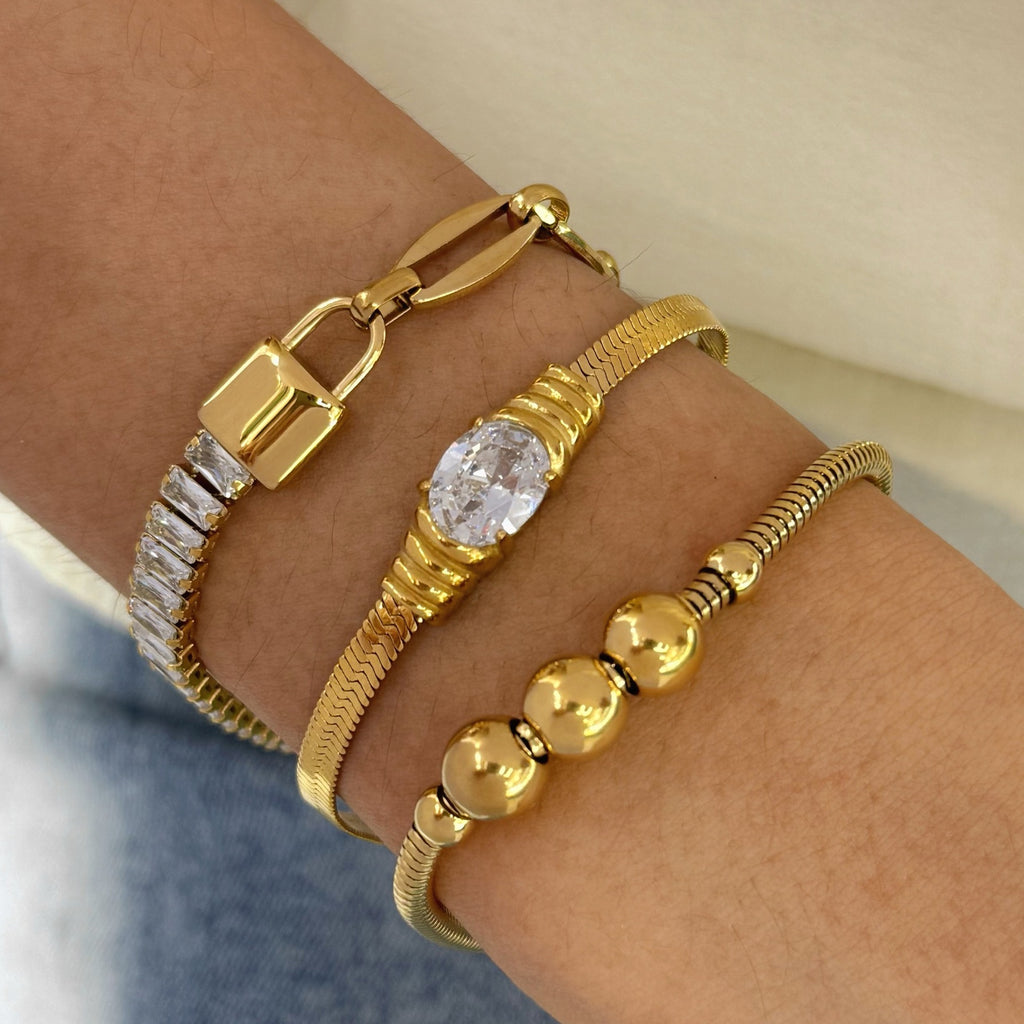 Wholesale Trendy Geometric Stainless Steel Bracelets Real Gold PVD Technology Fashion Jewelry with Zircon for Girls