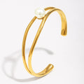 Wholesale Open Bangle Fashion Cuff Bracelets Real Gold PVD Plated Stainless Steel with Pearls for Girls