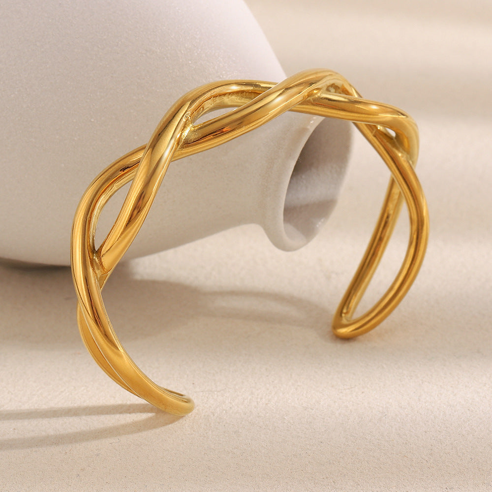 Wholesale Open Bangle Fashion Cuff Bracelets Real Gold PVD Plated Stainless Steel with Pearls for Girls