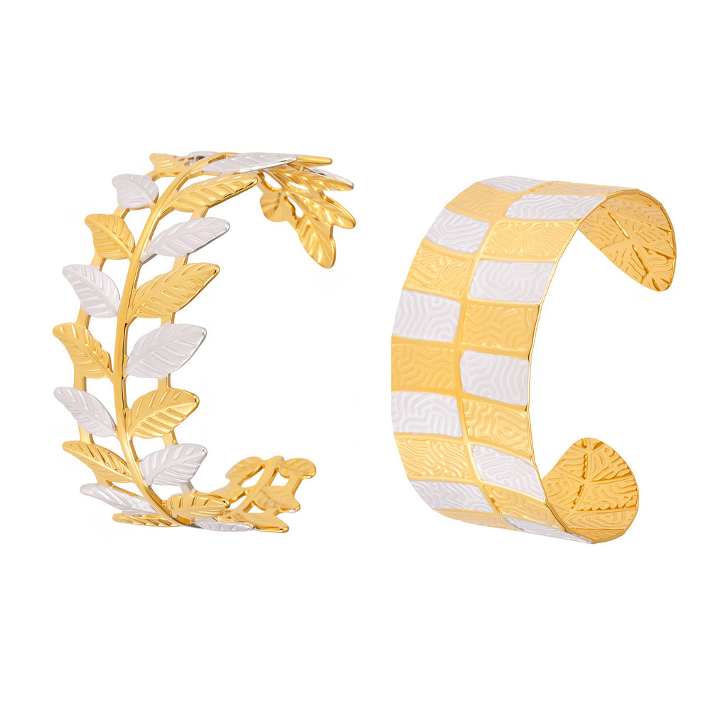 Real Gold Plated Stainless Steel Open Cuff Bangle White Enameling Colors Fashion Cuff Bracelets for Girls Fine Jewelry
