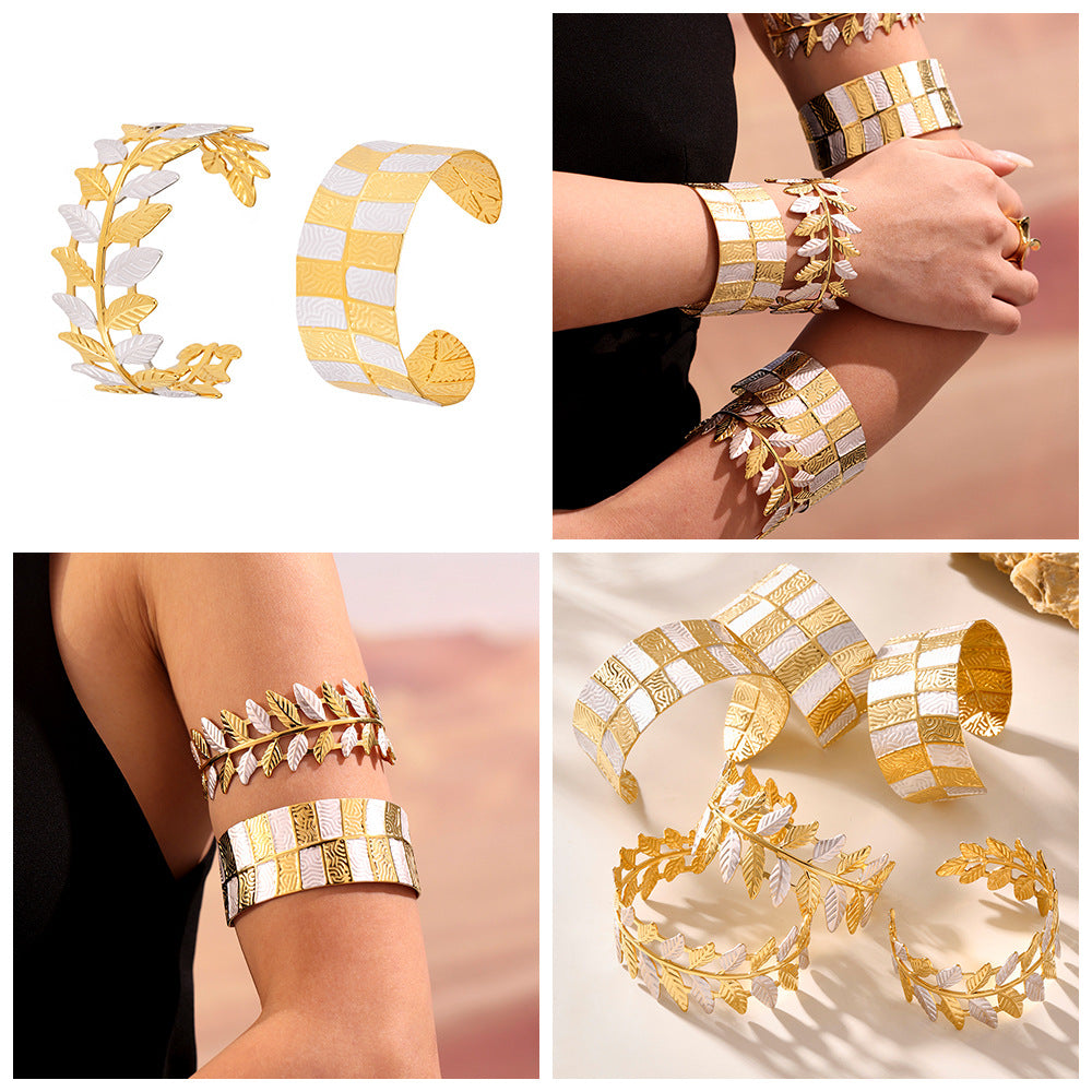 Real Gold Plated Stainless Steel Open Cuff Bangle White Enameling Colors Fashion Cuff Bracelets for Girls Fine Jewelry