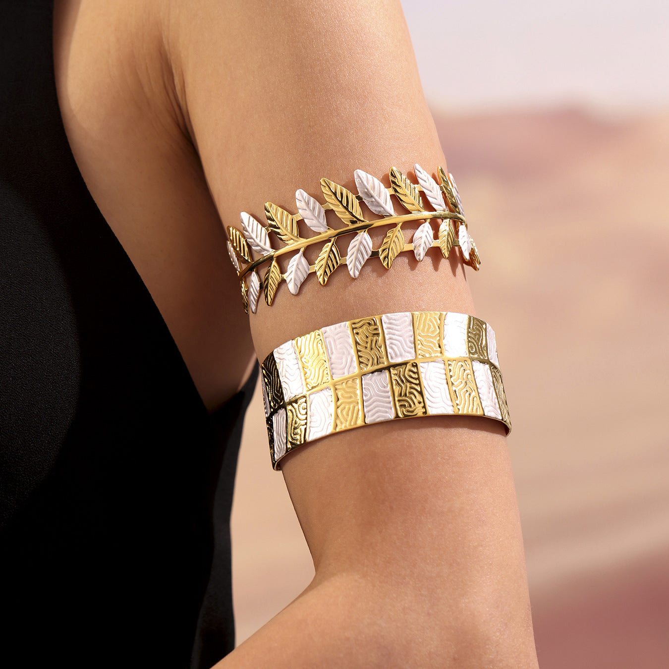 Real Gold Plated Stainless Steel Open Cuff Bangle White Enameling Colors Fashion Cuff Bracelets for Girls Fine Jewelry
