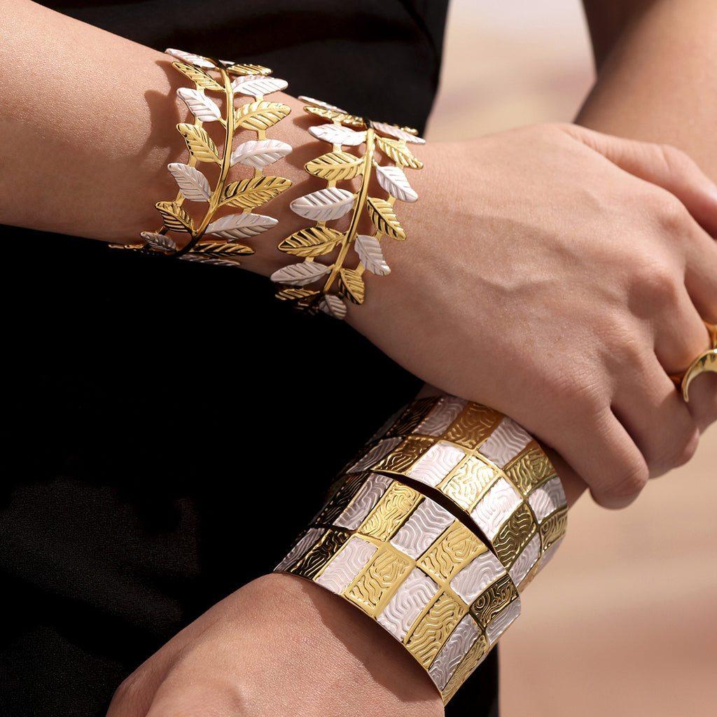 Real Gold Plated Stainless Steel Open Cuff Bangle White Enameling Colors Fashion Cuff Bracelets for Girls Fine Jewelry