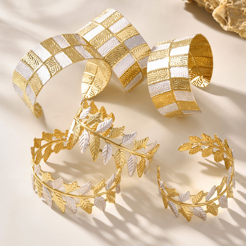 Real Gold Plated Stainless Steel Open Cuff Bangle White Enameling Colors Fashion Cuff Bracelets for Girls Fine Jewelry