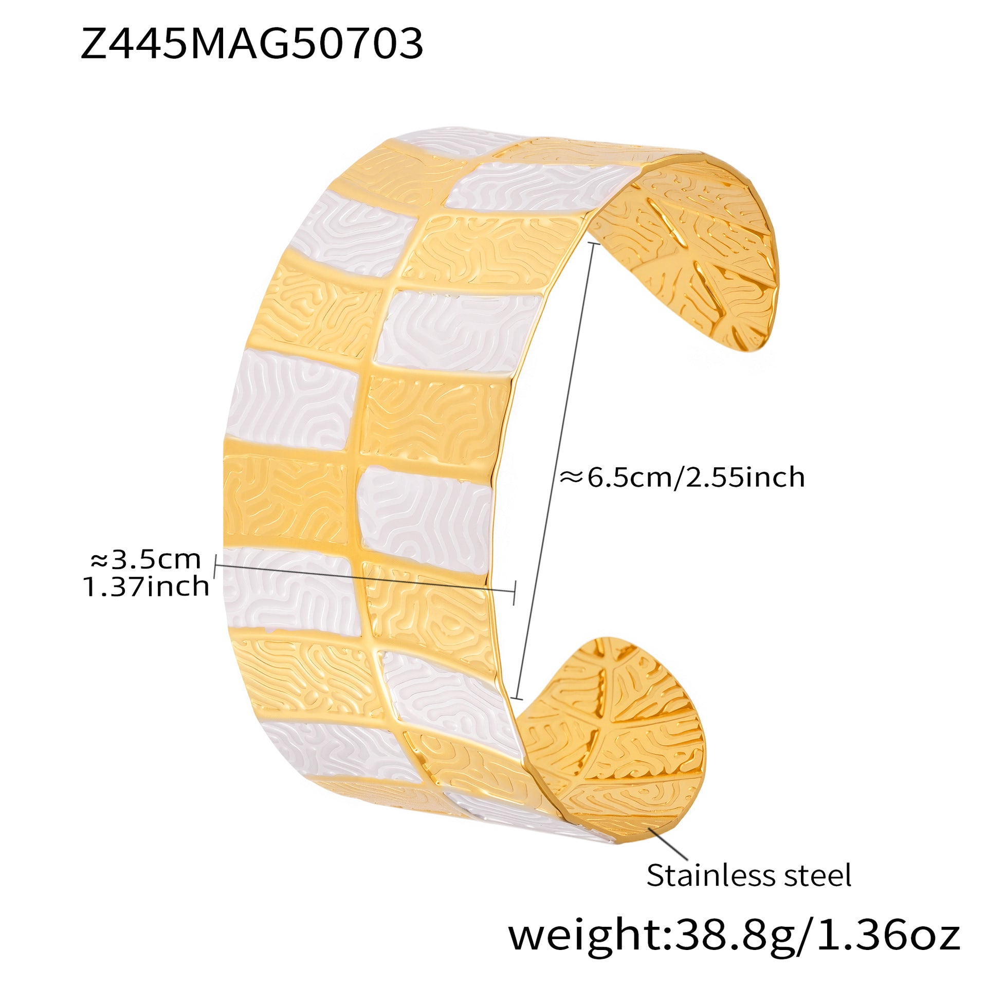 Real Gold Plated Stainless Steel Open Cuff Bangle White Enameling Colors Fashion Cuff Bracelets for Girls Fine Jewelry