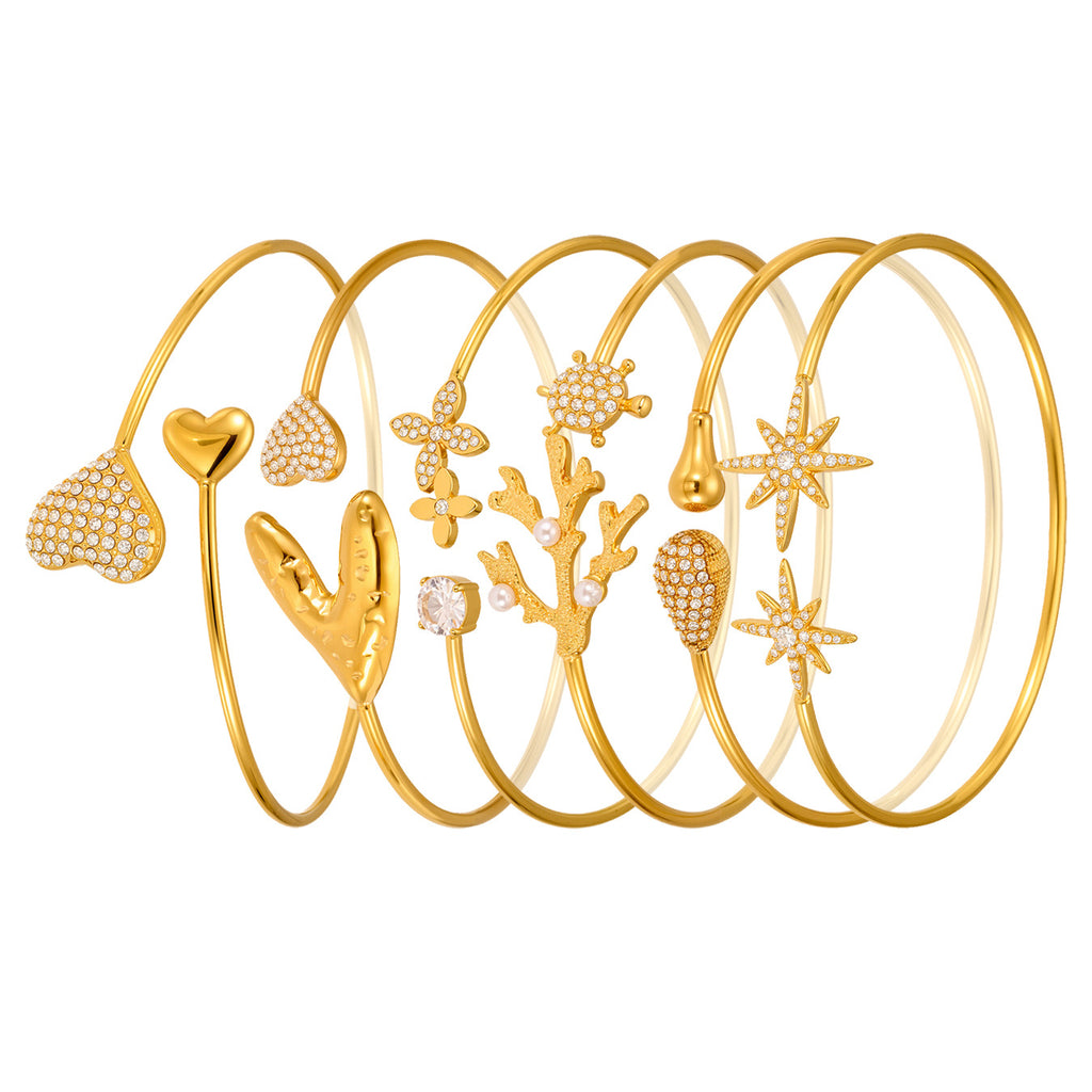 Real Gold Plated Stainless Steel Fashion Cuff Bracelets Elegant Open Cuff Bangles with Zircons for Girls Fine Jewelry