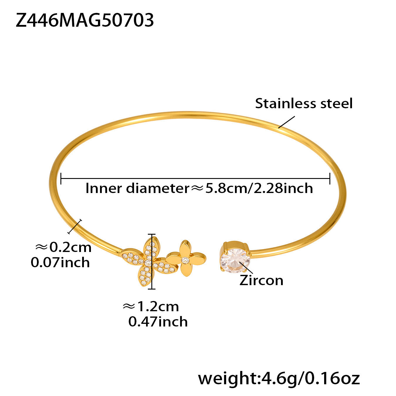 Real Gold Plated Stainless Steel Fashion Cuff Bracelets Elegant Open Cuff Bangles with Zircons for Girls Fine Jewelry