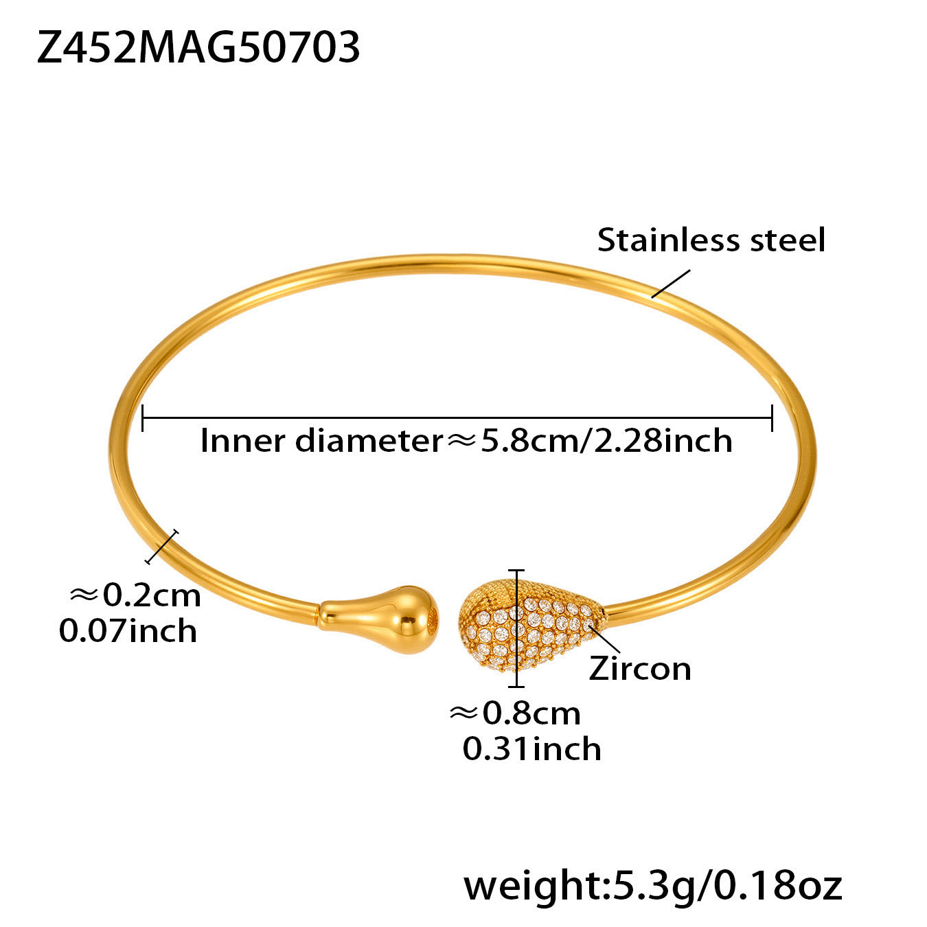 Real Gold Plated Stainless Steel Fashion Cuff Bracelets Elegant Open Cuff Bangles with Zircons for Girls Fine Jewelry