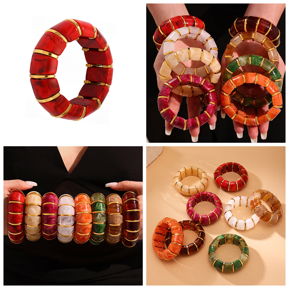 Wholesale Bohemian Style Trendy Crown-shaped Wrap Bracelets Natural Stone Elastic Rope Adjustable Colorful Gemstone Gift