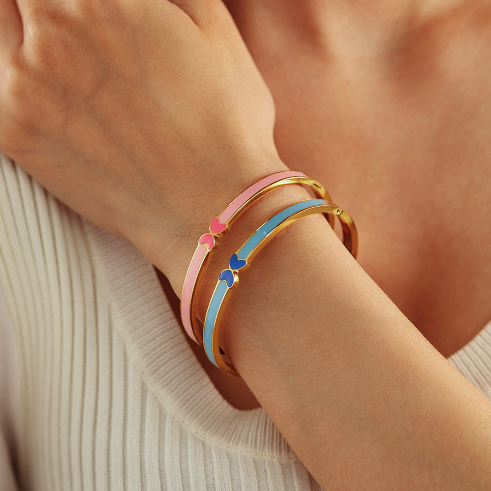 Stainless Steel Fashion Bangles REAL Gold Plated Butterfly Color Enamel Stylish Accessories