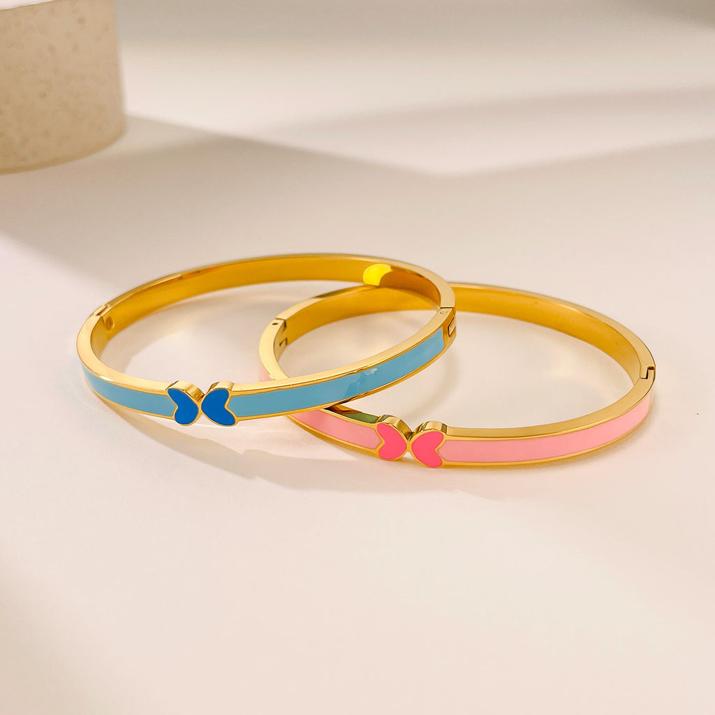 Stainless Steel Fashion Bangles REAL Gold Plated Butterfly Color Enamel Stylish Accessories