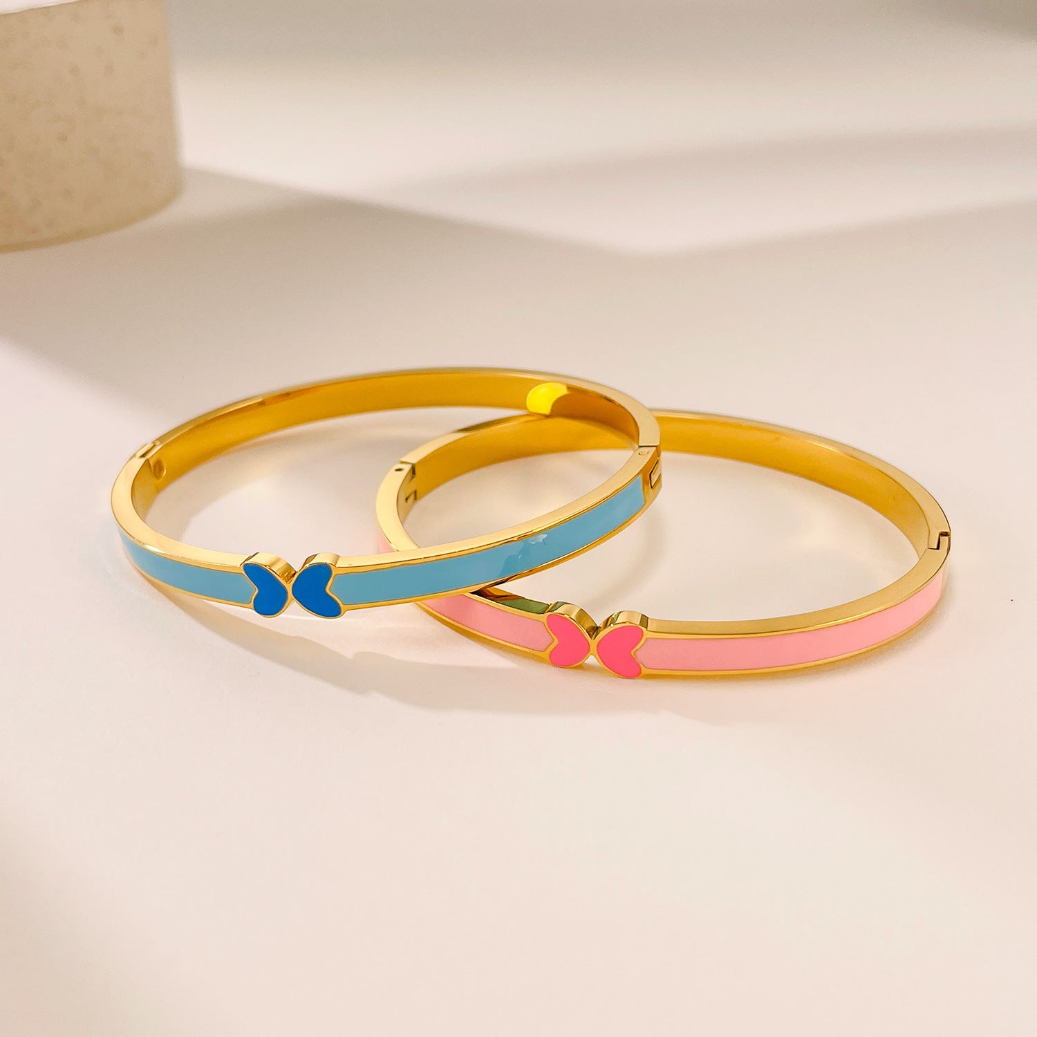 Stainless Steel Fashion Bangles REAL Gold Plated Butterfly Color Enamel Stylish Accessories