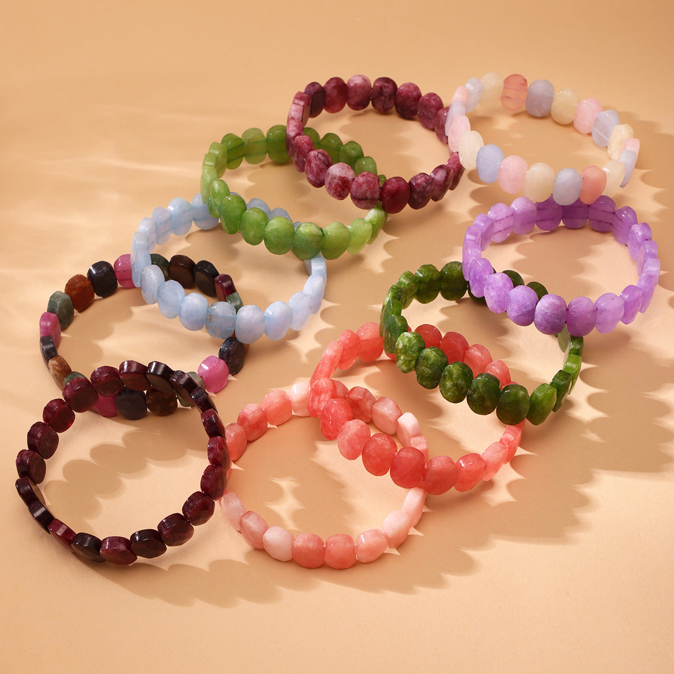 Wholesale Bohemian Style Trendy Crown-shaped Wrap Bracelets Natural Stone Elastic Rope Adjustable Colorful Gemstone Gift